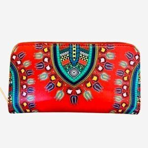 Dashiki Print Wallet Zip Around Clutch Tribal Pattern Boho Travel
